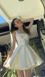 Tineit Sexy A Line Straps Ivory Satin Short Homecoming Dress Birthday Outfits (PRE-ORDER)