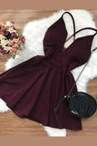 Tineit simple burgundy sleeveless v-neck fashion dress homecoming dresses (PRE-ORDER)