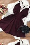 Tineit simple burgundy sleeveless v-neck fashion dress homecoming dresses (PRE-ORDER)