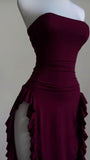 Tineit Sexy Sheath Strapless Burgundy Slit Prom Dresses Homecoming Dress (PRE-ORDER)