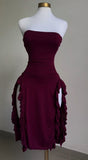 Tineit Sexy Sheath Strapless Burgundy Slit Prom Dresses Homecoming Dress (PRE-ORDER)