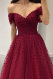 Tineit Ball Gown Off Shoulder Burgundy Tulle Tea Length Prom Dresses Homecoming Dress (PRE-ORDER)