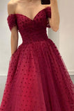 Tineit Ball Gown Off Shoulder Burgundy Tulle Tea Length Prom Dresses Homecoming Dress (PRE-ORDER)