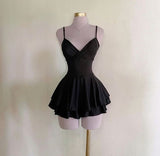 Tineit Sexy A Line Spaghetti Straps Black Short Homecoming Dress Birthday Outfits (PRE-ORDER)