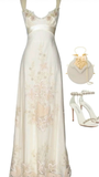 Tineit Vintage A Line Straps Satin Long Prom Dress (PRE-ORDER)