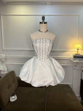 Tineit Simple Ball Gown Strapless Short Birthday Outfits White Homecoming Dress (PRE-ORDER)