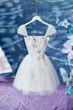 Tineit Simple Ball Gown Tulle Short Birthday Outfits White Homecoming Dress (PRE-ORDER)