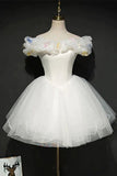 Tineit Simple Ball Gown Off The Shoulder Short Birthday Outfits White Homecoming Dress (PRE-ORDER)