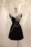 Tineit Elegant A line Spaghetti Straps Short Birthday Outfits Black Homecoming Dress (PRE-ORDER)