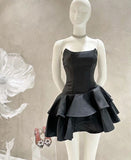 Tineit Elegant A line Strapless Short Birthday Outfits Black Homecoming Dress (PRE-ORDER)