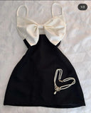 Tineit Vintage A line Straps Black Birthday Outfits White Bow Homecoming Dress (PRE-ORDER)