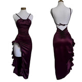 Tineit Vintage High Low Halter Burgundy Birthday Outfits Homecoming Dress (PRE-ORDER)