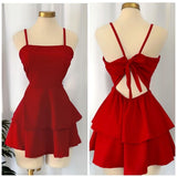 Tineit Vintage A line Straps Red Birthday Outfits Bow Homecoming Dress (PRE-ORDER)