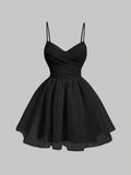 Tineit Vintage A line Straps Black Birthday Outfits Homecoming Dress (PRE-ORDER)