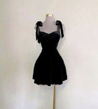 Tineit Vintage A line Straps Black Birthday Outfits Velvet Homecoming Dress (PRE-ORDER)