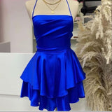 Tineit Vintage A line Halter Royal Blue Birthday Outfits Satin Homecoming Dress (PRE-ORDER)