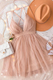 Tineit Vintage A line Blush Pink Tulle Birthday Outfits Homecoming Dress (PRE-ORDER)