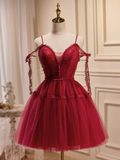 Tineit Vintage A line Straps Burgundy Birthday Outfits Tulle Homecoming Dress (PRE-ORDER)