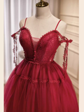 Tineit Vintage A line Straps Burgundy Birthday Outfits Tulle Homecoming Dress (PRE-ORDER)