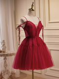 Tineit Vintage A line Straps Burgundy Birthday Outfits Tulle Homecoming Dress (PRE-ORDER)