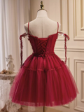 Tineit Vintage A line Straps Burgundy Birthday Outfits Tulle Homecoming Dress (PRE-ORDER)