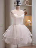 Tineit Modest Ball Gown Straps White Tulle Birthday Outfits Homecoming Dress (PRE-ORDER)