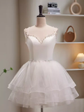 Tineit Modest Ball Gown Straps White Tulle Birthday Outfits Homecoming Dress (PRE-ORDER)