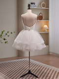 Tineit Modest Ball Gown Straps White Tulle Birthday Outfits Homecoming Dress (PRE-ORDER)