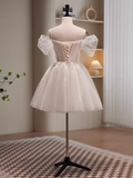 Tineit Modest Ball Gown Off The Shoulder White Tulle Birthday Outfits Homecoming Dress (PRE-ORDER)