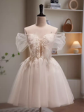 Tineit Modest Ball Gown Off The Shoulder White Tulle Birthday Outfits Homecoming Dress (PRE-ORDER)