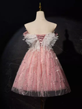 Tineit Modest Ball Gown Off The Shoulder Pink Tulle Birthday Outfits Homecoming Dress (PRE-ORDER)