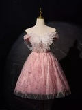 Tineit Modest Ball Gown Off The Shoulder Pink Tulle Birthday Outfits Homecoming Dress (PRE-ORDER)