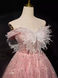 Tineit Modest Ball Gown Off The Shoulder Pink Tulle Birthday Outfits Homecoming Dress (PRE-ORDER)