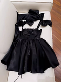 Tineit Sexy A line Straps Black Satin Birthday Outfit Homecoming Dresses (PRE-ORDER)