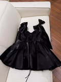 Tineit Sexy A line Straps Black Satin Birthday Outfit Homecoming Dresses (PRE-ORDER)