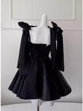 Tineit Sexy A line Straps Black Satin Birthday Outfit Homecoming Dresses (PRE-ORDER)