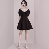 Tineit Sexy A line Spaghetti Straps Black Satin Birthday Outfit Homecoming Dresses (PRE-ORDER)