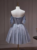 Tineit Sexy A line Off The Shoulder Tulle Gray Blue Homecoming Dresses (PRE-ORDER)