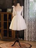 Tineit Sexy A line Straps Tulle White Short Homecoming Dresses (PRE-ORDER)