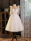 Tineit Sexy A line Straps Tulle White Short Homecoming Dresses (PRE-ORDER)