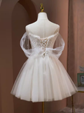 Tineit Sexy A line Off The Shoulder Tulle White Short Homecoming Dresses (PRE-ORDER)