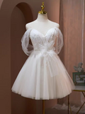 Tineit Sexy A line Off The Shoulder Tulle White Short Homecoming Dresses (PRE-ORDER)