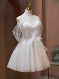 Tineit Sexy A line Off The Shoulder Tulle White Short Homecoming Dresses (PRE-ORDER)