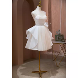 Tineit Sexy A line Spaghetti Straps Tulle White Short Homecoming Dresses (PRE-ORDER)