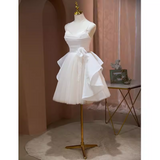 Tineit Sexy A line Spaghetti Straps Tulle White Short Homecoming Dresses (PRE-ORDER)