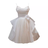 Tineit Sexy A line Spaghetti Straps Tulle White Short Homecoming Dresses (PRE-ORDER)