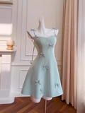 Tineit Simple A Line Straps Mint Green Satin Homecoming Dress st Birthday Outfit With Bow (PRE-ORDER)