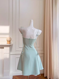 Tineit Simple A Line Straps Mint Green Satin Homecoming Dress st Birthday Outfit With Bow (PRE-ORDER)