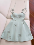 Tineit Simple A Line Straps Mint Green Satin Homecoming Dress st Birthday Outfit With Bow (PRE-ORDER)