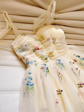 Tineit Modest A Line Straps Floral Tulle Homecoming Dress st Birthday Outfit With Bow (PRE-ORDER)